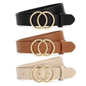 2164 3 Pack Women Waist Belts For Jeans Pants Dresses, Ladies Belt With Double